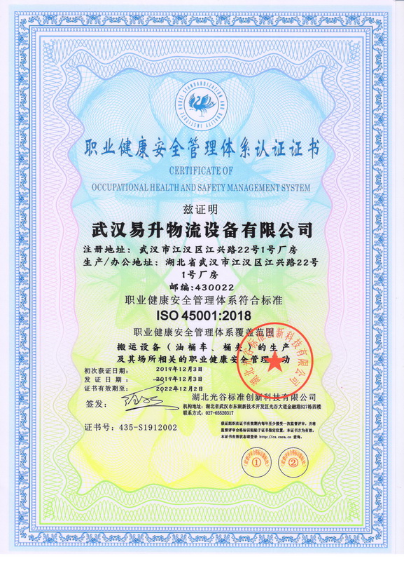 职业健康体系证书